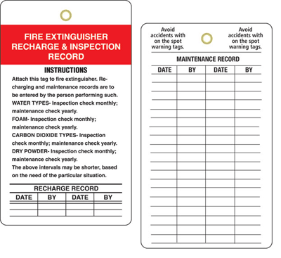 Fire Extinguisher Recharge And Inspection Vinyl Tags