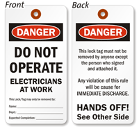 Danger: Do Not Operate Electricians At Work Tag