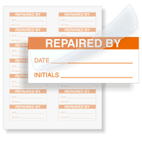 Repaired By Calibration Labels, Orange On Silver