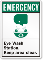 Emergency Eye Wash Station Keep Clear Sign