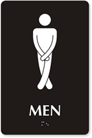 Cross legged Men's Bathroom Humor Sign