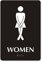 Cross legged Women's Bathroom Humor Sign