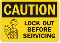 Caution Sign: Lockout Before Servicing (with lock graphic)