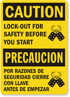 Caution / Precaucion Sign: Lockout For Safety
