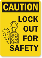 Caution Sign: Lock Out For Safety(with graphic)