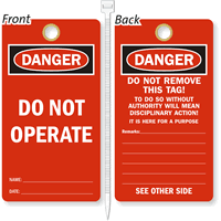 Do Not Operate Lockout Tag