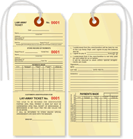 Layaway Tag, Manila Stock, black ink Numbered String