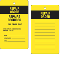 Repair Order Inspection Tag, Gas Cylinder Tag