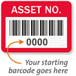 ASSET NO. Label, barcode, pack of 1000