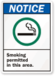 Smoking Permitted In This Area Sign