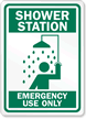 Shower Station Emergency Use Only Sign
