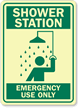 Shower Station Emergency Use Only Sign