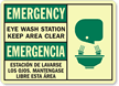 Emergency Eye Wash Station Keep Clear Bilingual Sign