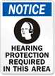 Notice (ANSI) Hearing Protection Required Sign