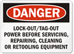 Danger Sign: Lockout/Tag Out Power Before Servicing