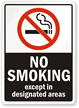 No Smoking Except Designated Areas (symbol) Sign