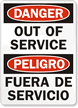 Danger Out Of Service Sign
