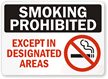 Smoking Prohibited Except In Designated Areas Sign