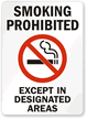 Smoking Prohibited Except Designated Areas (symbol) Sign