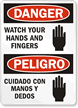 Danger/Peligro Watch Your Hands Sign Bilingual