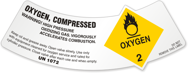 Caution Oxygen Cylinder Warning Sign Self Adhesive Gloss Sticker 160mm x 125mm 