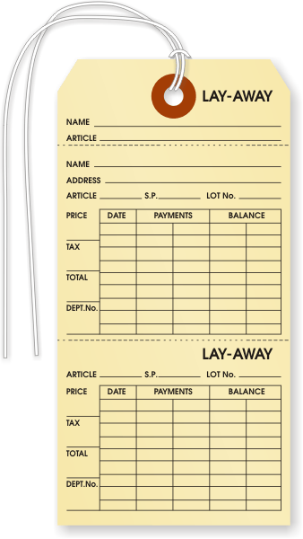 STRUNG LAYAWAY TAGS IN SPANISH MANILLA 6-1/4" X 3-1/8" BOX OF 500 LY2001MN-S 