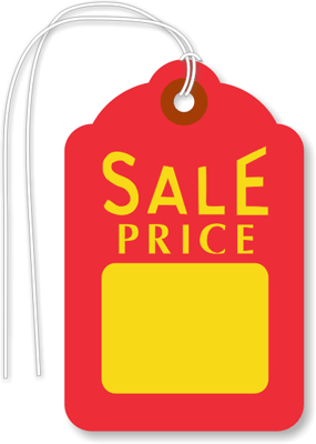 Bold red printed on Bright Yellow cardstock makes these Sales Tags really  stand out. - Large Sales tags on Bright Yellow cardstock really stand