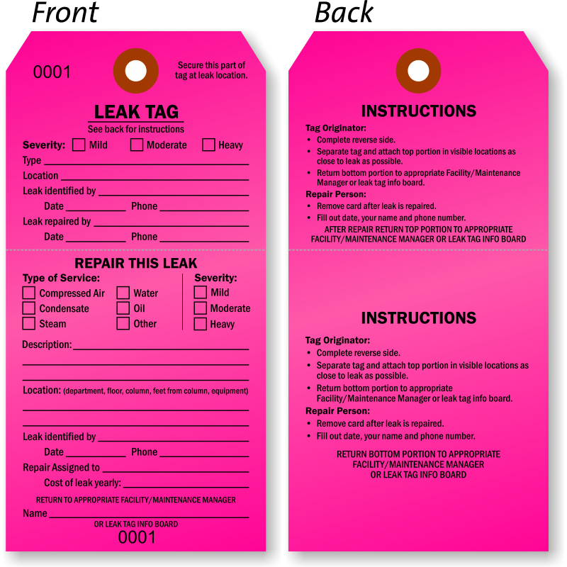 Two Sided Leak Tag - Repair This Leak, Instructions, SKU: TG-0867