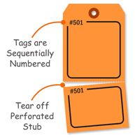 Blank Fluorescent Orange Numbered Tag with Tear-Stub