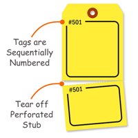 Blank Fluorescent Yellow Numbered Tag with Tear-Stub