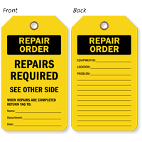 Repair Order - Repairs Required Inspection Record Tag