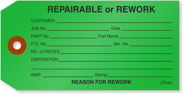 Color-coded rework/repairable tag.