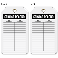 Service Record Plastic Tags, Vinyl Inspection Tag